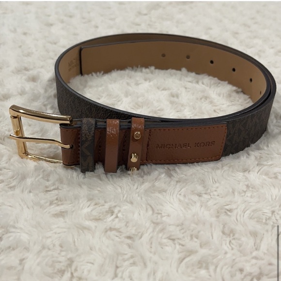 MICHAEL Michael Kors Signature Brown & Gold Square buckle Belt New with tags L main image 5